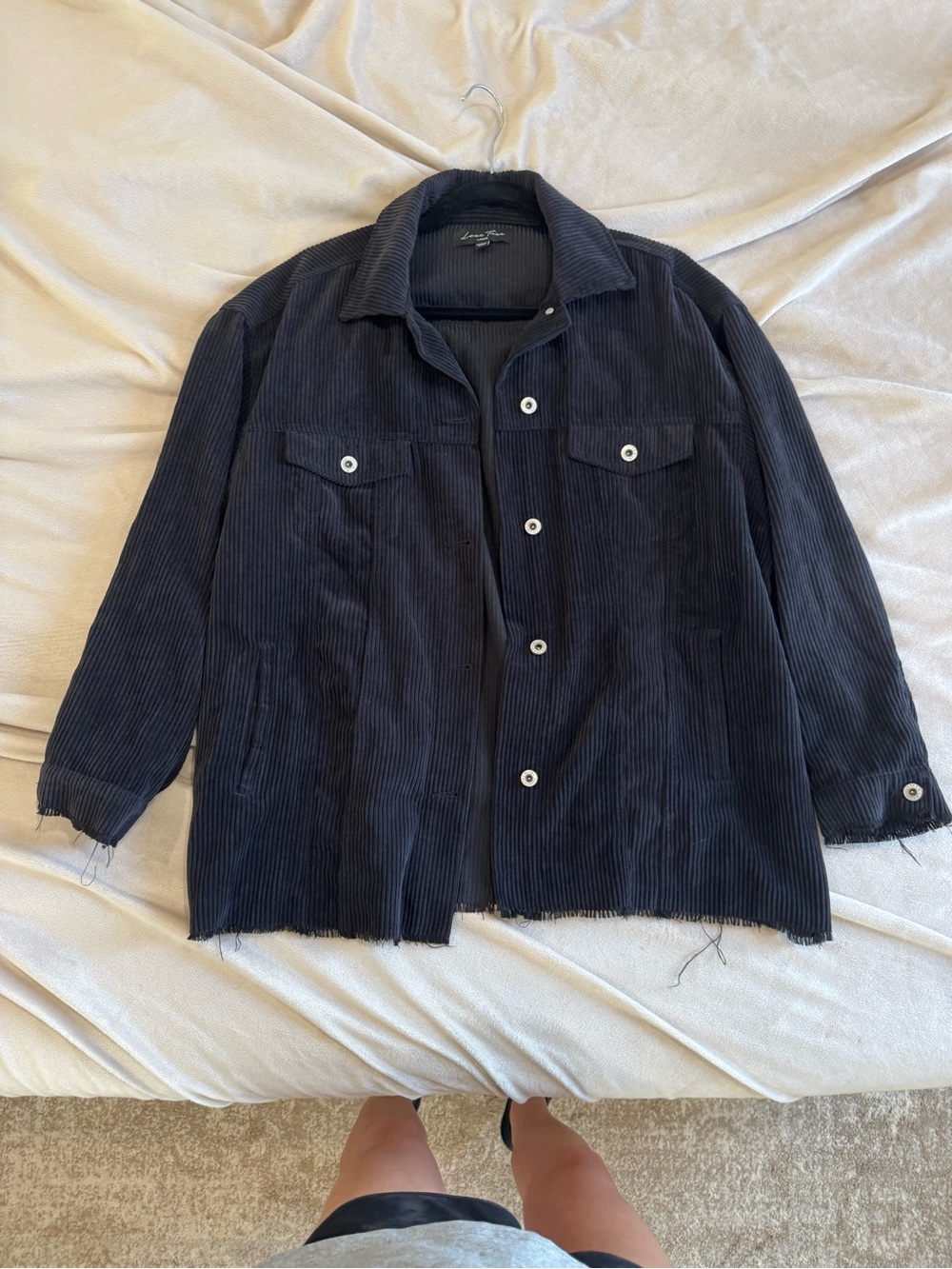 Corduroy Button-Up Jacket - Black - Size Large